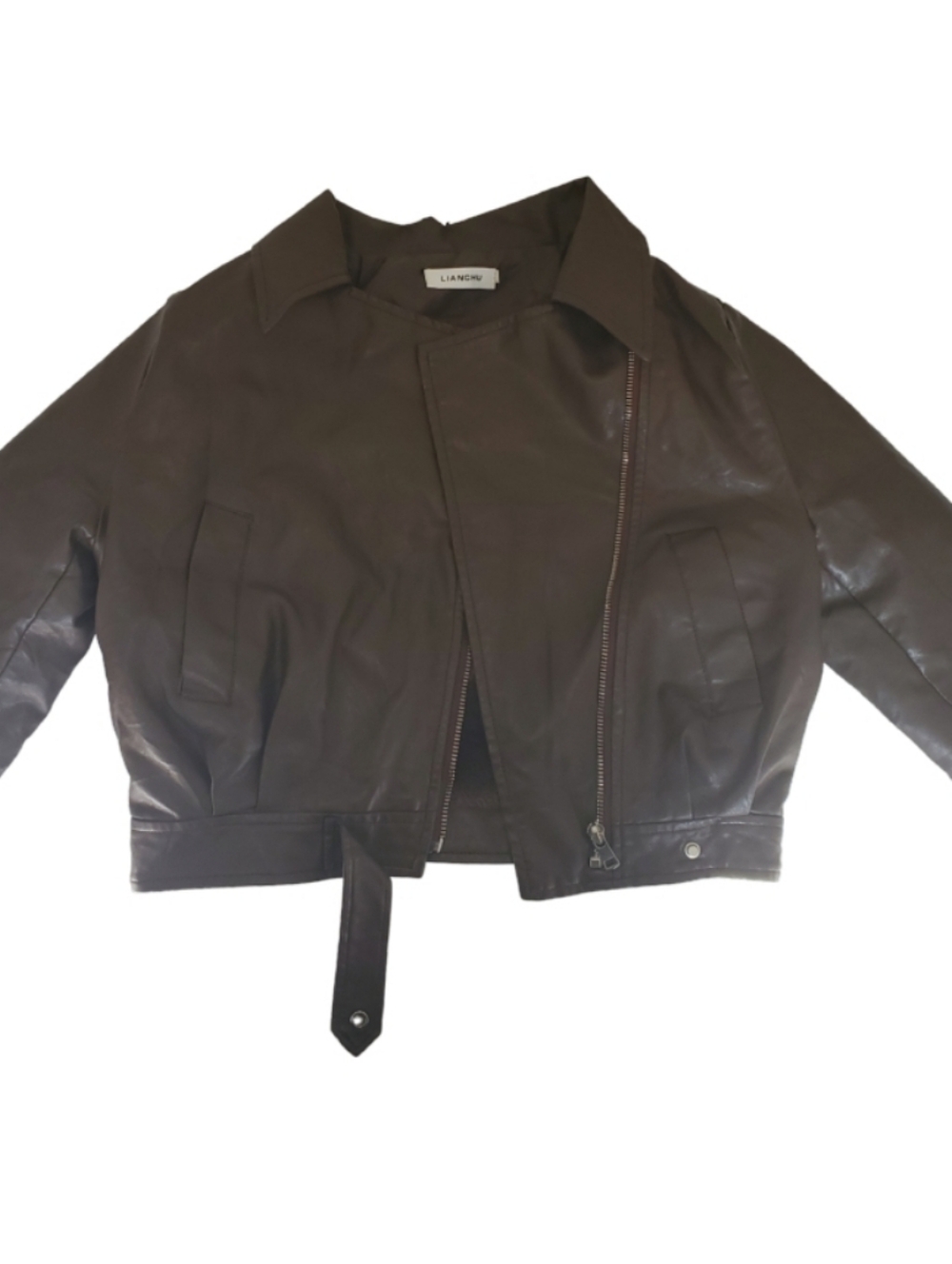 Brown Faux Leather Cropped Jacket - Women's One Size